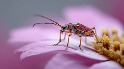 Naklejka premium Macro Image of Bug on Petal Edge