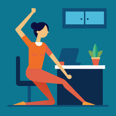Woman stretching in office after long work