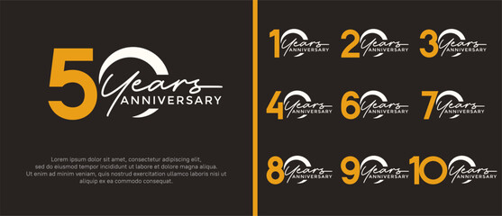 set of anniversary logo flat yellow and white color on brown background for celebration moment