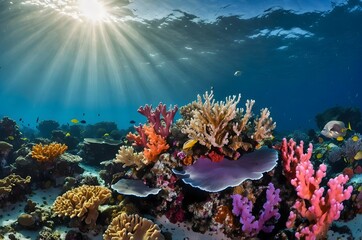 Obraz premium Colorful Coral Reef Underwater Scene