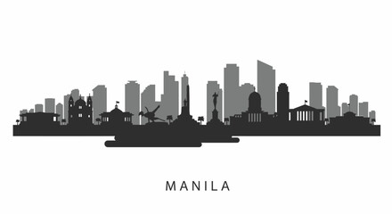 Naklejka premium Manila Skyline Vector with Philippines, and Cityscape.