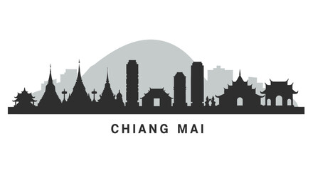 Chiang Mai Skyline with Thailand, Vector, and Landmark.