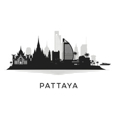 Fototapeta premium Pattaya Skyline Thailand Vector Silhouette.