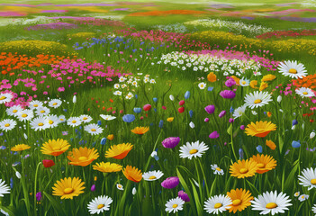 Illustration of a flower meadow in spring.