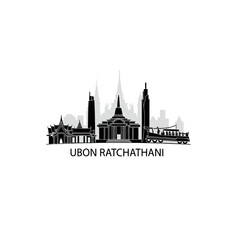 Fototapeta premium Ubon Ratchathani Thailand Skyline Black Silhouette.