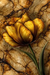 Golden tulip on textured stone