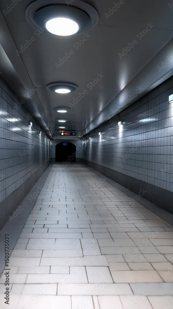 Poster perspective view of a tiled tunnel with bright lighting highlighting the textures and depth of the l