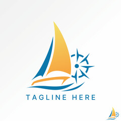 Logo design graphic concept creative premium vector stock image top sell navigation compass sailboat boot sea ocean yacht to wind beach travel tourism
