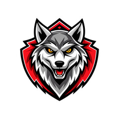 Fototapeta premium Aggressive Wolf Mascot, Wolf Head Logo, Wild Animal Esport Emblem, Feral Wolf Face, Cartoon Wolf Tattoo Design