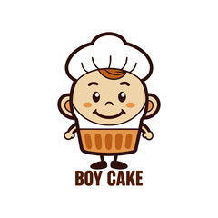 Boy Cake Mascot, Cute Cupcake Character, Animated Dessert Icon, Happy Cake Boy Logo, Sweet Treat Illustration