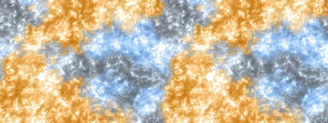 Abstract tie-dye design in shades of orange and blue