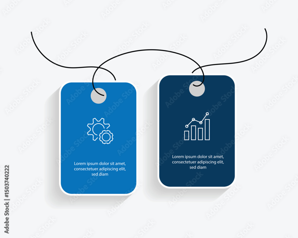 Fototapete modern template infographic element with 2 step line connected and 2 column hung up concept. vector 