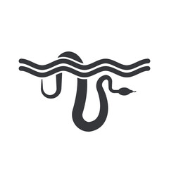 Isolated pictogram of underwater snake symbolizing danger and safety warning in rivers, seas, pools, lakes, and coastal waters.