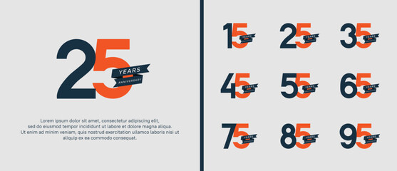 Obraz premium set of anniversary logo flat black and orange color with ribbon for celebration moment