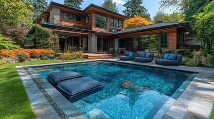 Modern Pool House with Luxurious Backyard