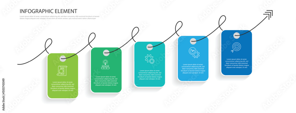 Aufkleber 5 step process infographic template vector element. Five column with line connected suitable for business information.