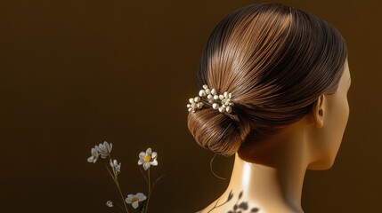 Naklejka premium Mannequin with sleek pulled-back hair into a floral wrapped bun
