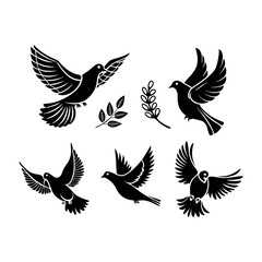 Set of Flying Doves Silhouettes