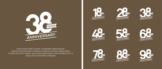 set of anniversary logo flat white color on brown background for celebration moment