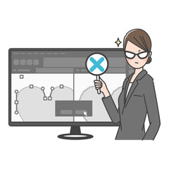 イラスト素材:ストックイラストを審査するスタッフ。×判定（NG・却下・リジェクト！）