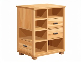 Light Brown Wooden Storage Cabinet With Drawers And Shelves