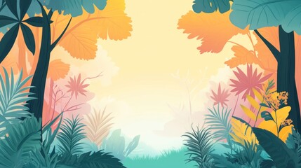 Naklejka premium Lush jungle at sunrise