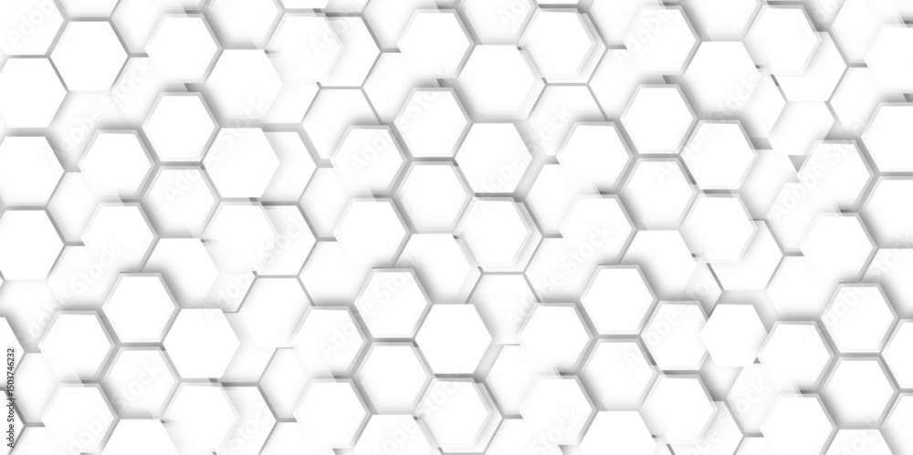 Poster abstract geometric technology 3d white hexagonal pattern with subtle gray shadows creating a dimensi
