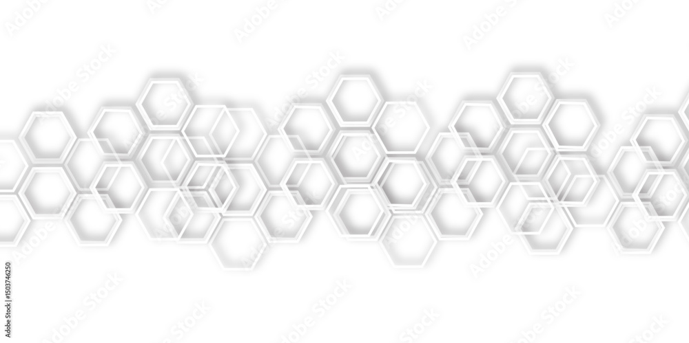 Poster modern abstract background featuring overlapping gray hexagons, 3d effect pattern with shadow seamle