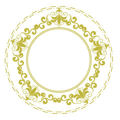 Gold damask round wreath ornament floral pattern on transparent background
