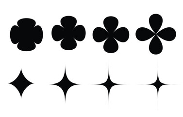 Vector flat illustration Four-Leaf Clover and Starburst Shapes - Simple Minimalist Design Elements for Branding, UI, and Web Design Projects