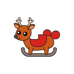 Fototapeta premium Cartoon Reindeer Sleigh Doodle Vector Clip Art for Xmas