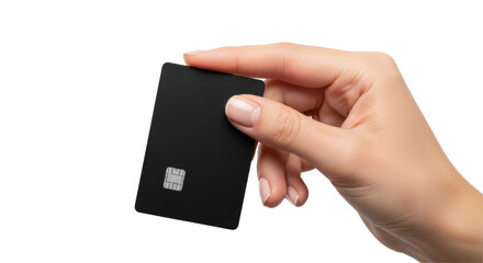 Elegant Hand Holding A Sleek Black Card With Minimalist Design On Transparent Background