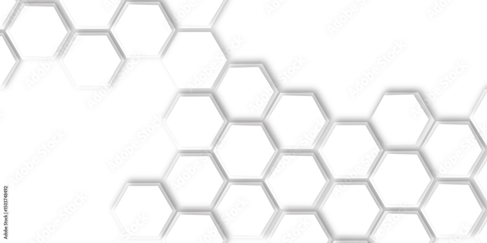 Poster abstract geometric technology 3d white hexagonal pattern with subtle gray shadows creating a dimensi