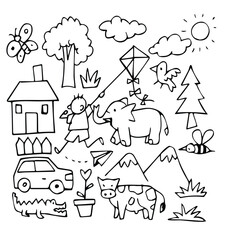 Vector illustration of Doodle cute for kid, Hand drawn set of cute doodles for decoration on white background.	