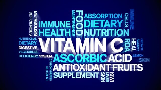 Vitamin C animated word cloud;text design animation tag kinetic typography seamless loop.