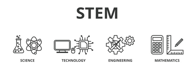 STEM banner icon vector illustration concept for STEM with icon of science, technology, engineering and mathematics