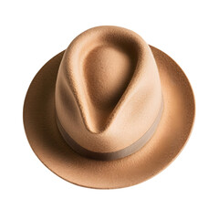 top view of brown flannel cowboy hat isolated on white background, with clipping path. Ai Generated Images