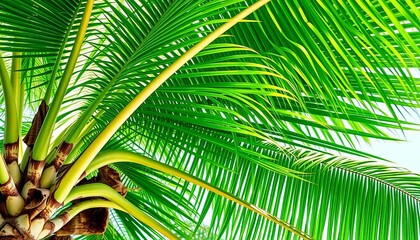 Graceful coconut palm, emerald fronds swaying gently in a tropical breeze,  wind,  palm tree
