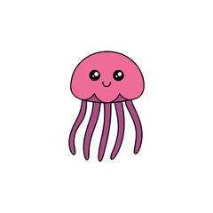 Colorful Jellyfish Doodle Vector Clip Art on White Background for Marine Life Art