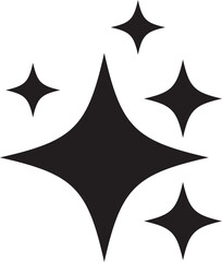 Four pointed star shapes suggesting sparkle or cleanliness in solid black
