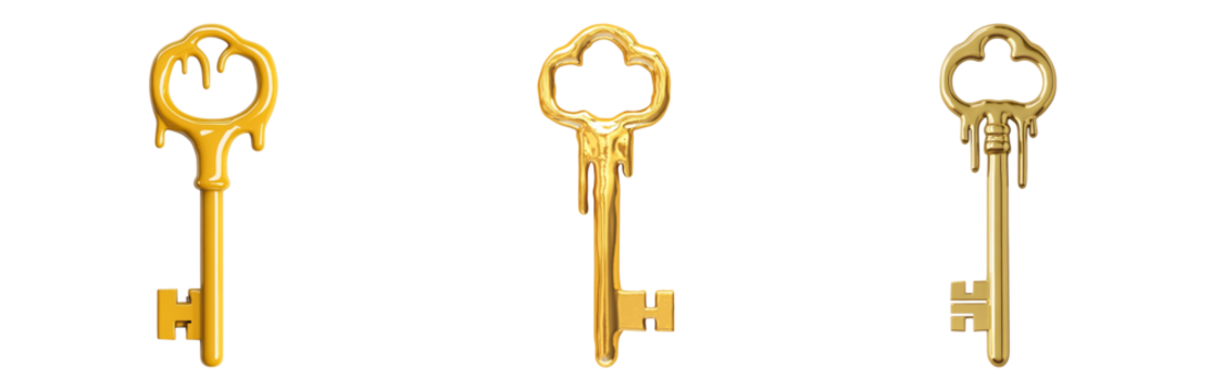 Isolated Transparent Keys with Unique Designs on a Clear Background