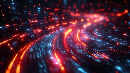 Obraz premium Dynamic digital abstract image showcasing futuristic technology data stream and network connections.