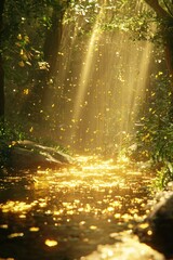 Obraz premium Ethereal Forest with Mist and Golden Sunlight – Enchanted Fantasy Woods