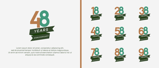 set of anniversary logo flat brown and green color on white background for celebration moment