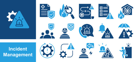 Incident management icon collection set. Containing response, emergency, notification, crisis, preparedness, recovery, mitigation icon. Simple flat vector. © pinky