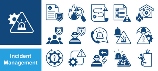 Incident management icon collection set. Containing response, emergency, notification, crisis, preparedness, recovery, mitigation icon. Simple flat vector.