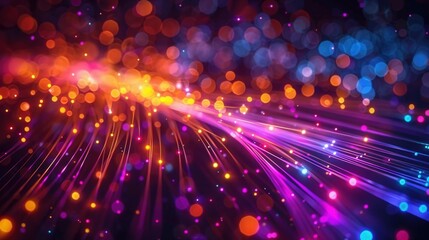 Fototapeta premium Beautiful display of radiant light beams and bokeh in vibrant colors, creating an abstract design.