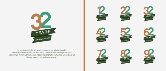 set of anniversary logo flat brown and green color on white background for celebration moment