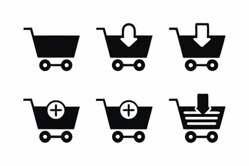 set of add to cart icon vector silhouette illustration isolated on white background