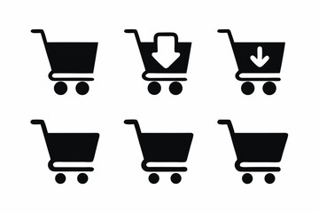 set of add to cart icon vector silhouette illustration isolated on white background
